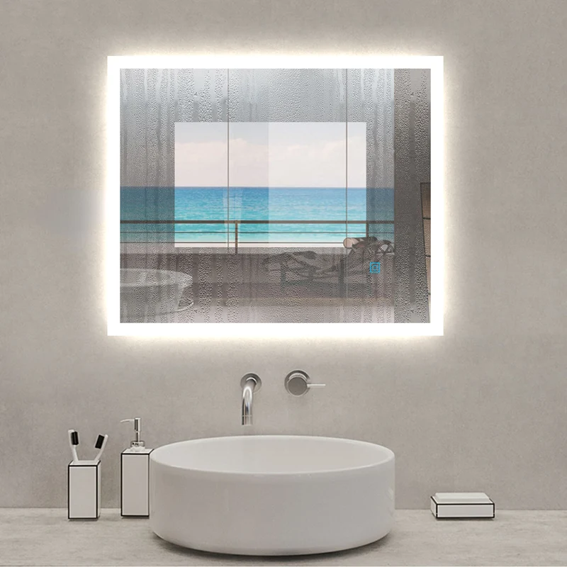 Espejo de Baño con Iluminación LED(Brillo LED Envolvente)Interruptor Táctil con Antiniebla Montado en Pared Adecuado para Maquillaje y Afeitar