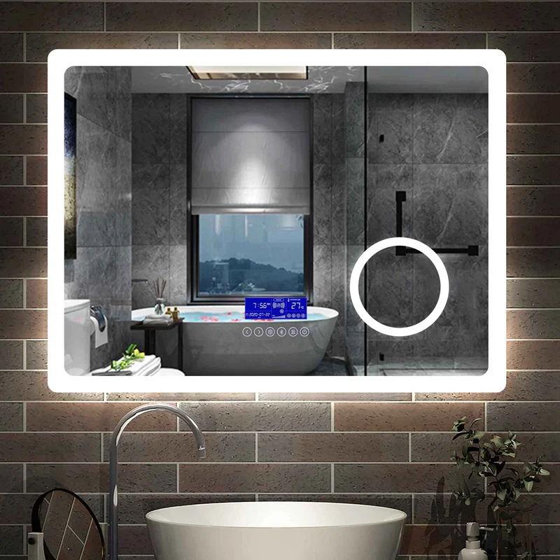 Espejo de Baño con Iluminación Luz LED Luces Varias(Blanco/Neutro/Amarillo) y Ajustación. Espejo de Baño LED con Lupax3. Espejo Led Antivaho con Control Táctil en Pantalla