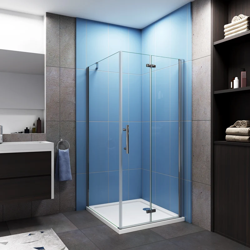 liquidacion Mamparas de Ducha Angular Doble Puerta Plegable 6mm Antical + Plato de Ducha