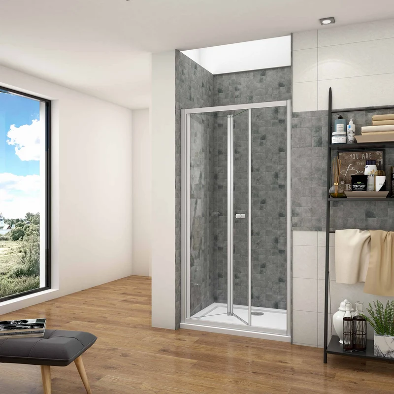 Mamparas de Ducha Frontal Puerta Plegable 2 Hoja Plegable Cristal Templado 5mm