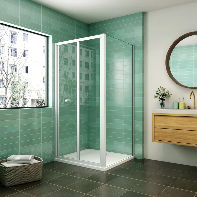 liquidacion Mampara de ducha cuadrada ,frontal 2 hojas plegables + panel fijo lateral Cristal Templado 5mm