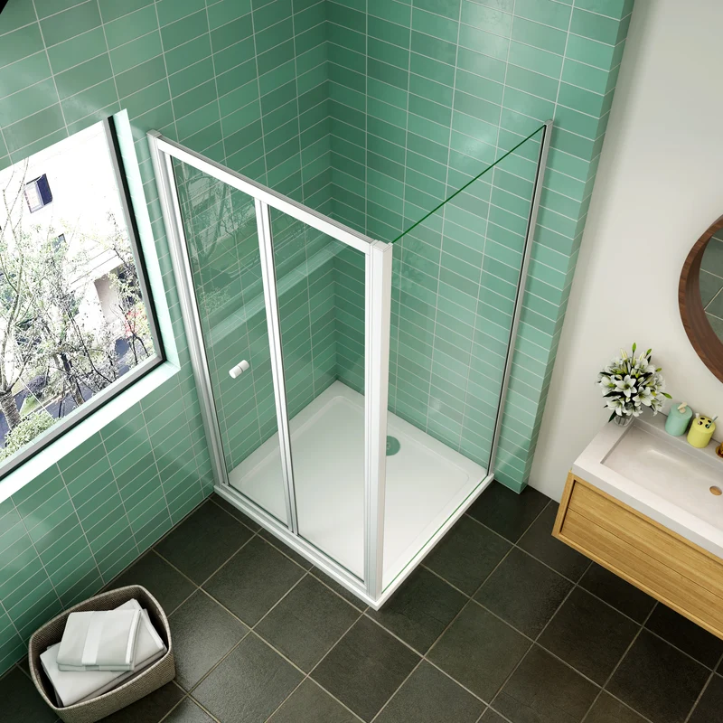 liquidacion Mampara de ducha cuadrada ,frontal 2 hojas plegables + panel fijo lateral Cristal Templado 5mm