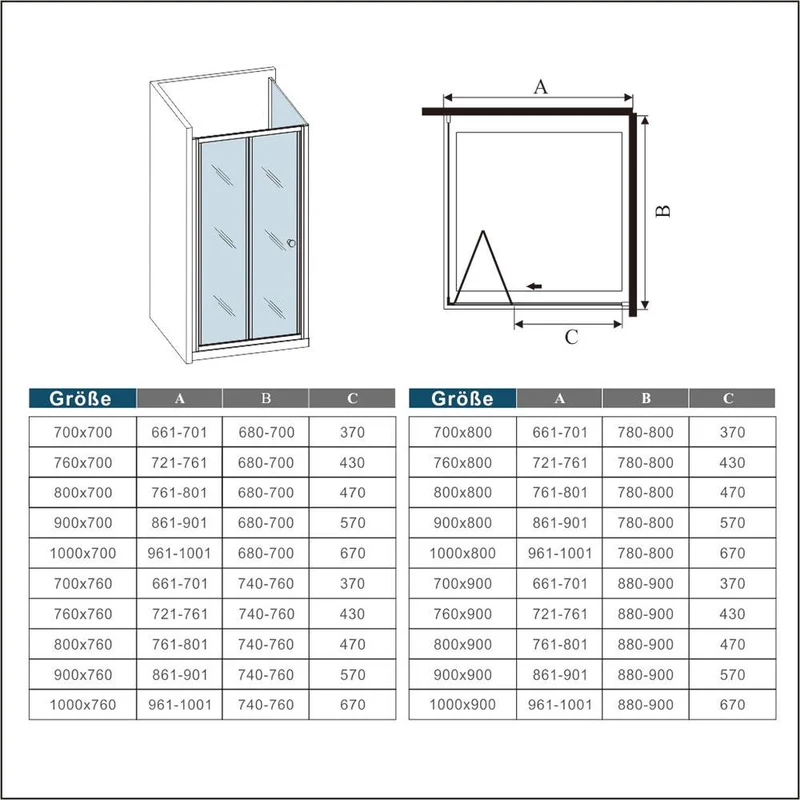 liquidacion Mampara de ducha cuadrada ,frontal 2 hojas plegables + panel fijo lateral Cristal Templado 5mm