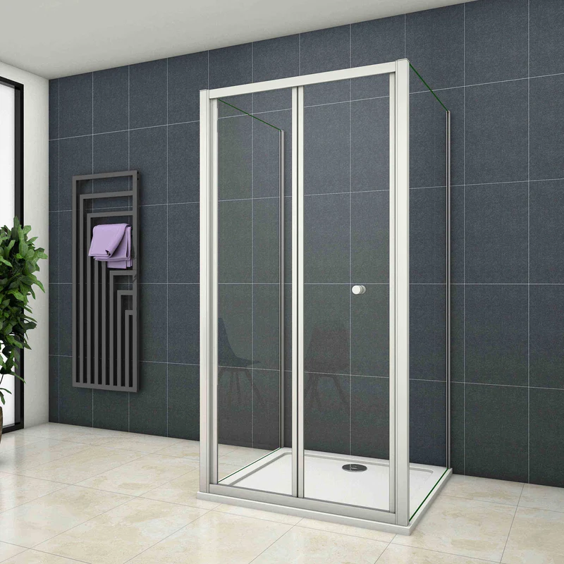 liquidacion Mampara de ducha cuadrada ,frontal 2 hojas plegables + dos panel fijo lateral Cristal Templado 5mm