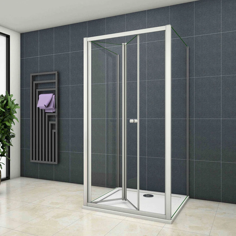 liquidacion Mampara de ducha cuadrada ,frontal 2 hojas plegables + dos panel fijo lateral Cristal Templado 5mm