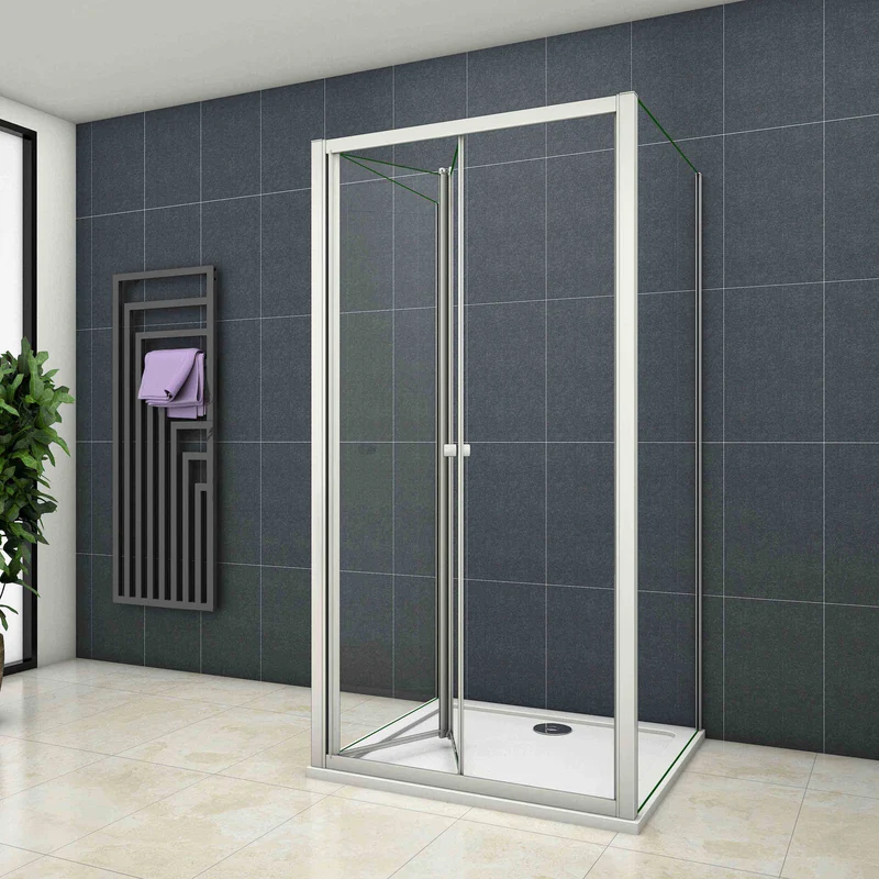 liquidacion Mampara de ducha cuadrada ,frontal 2 hojas plegables + dos panel fijo lateral Cristal Templado 5mm