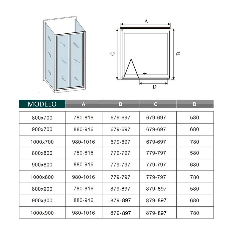 liquidacion Mampara de ducha cuadrada ,frontal 2 hojas plegables + dos panel fijo lateral Cristal Templado 5mm
