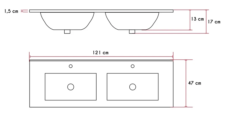 Lavabo de encastrar doble seno modelo Bogotá 121 cm