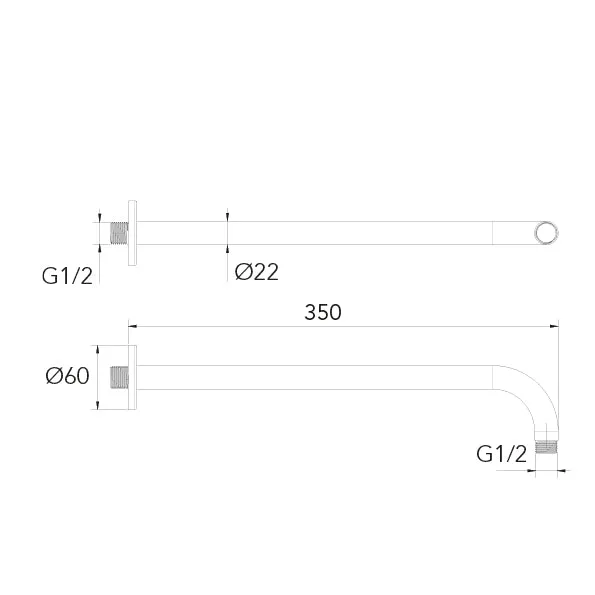 BRAZO ROCIADOR RONDO 350MM A PARED