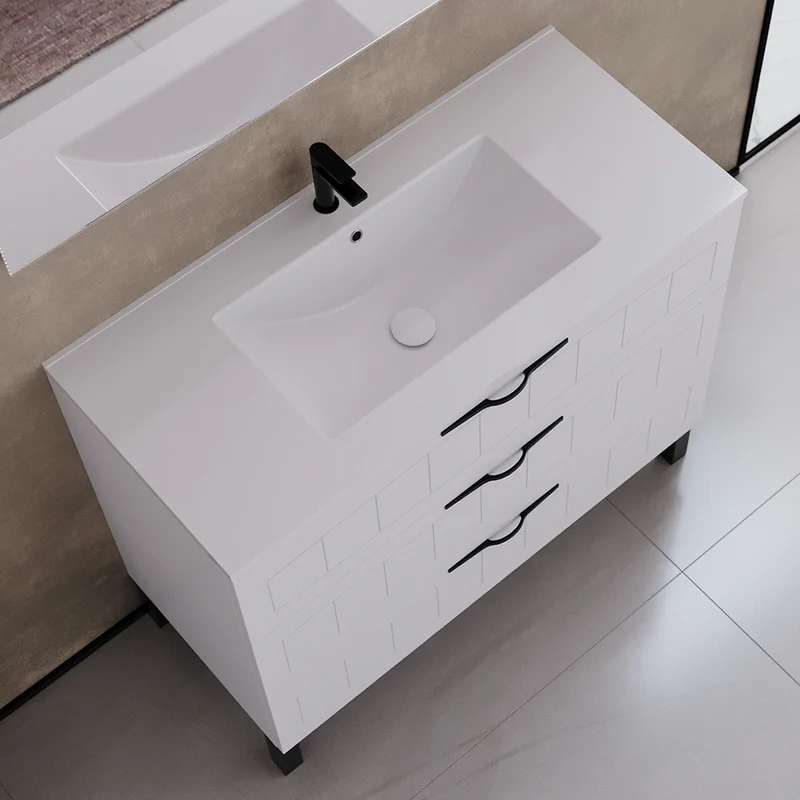 Meuble de salle de bain 100cm simple vasque - 3 tiroirs - CALA