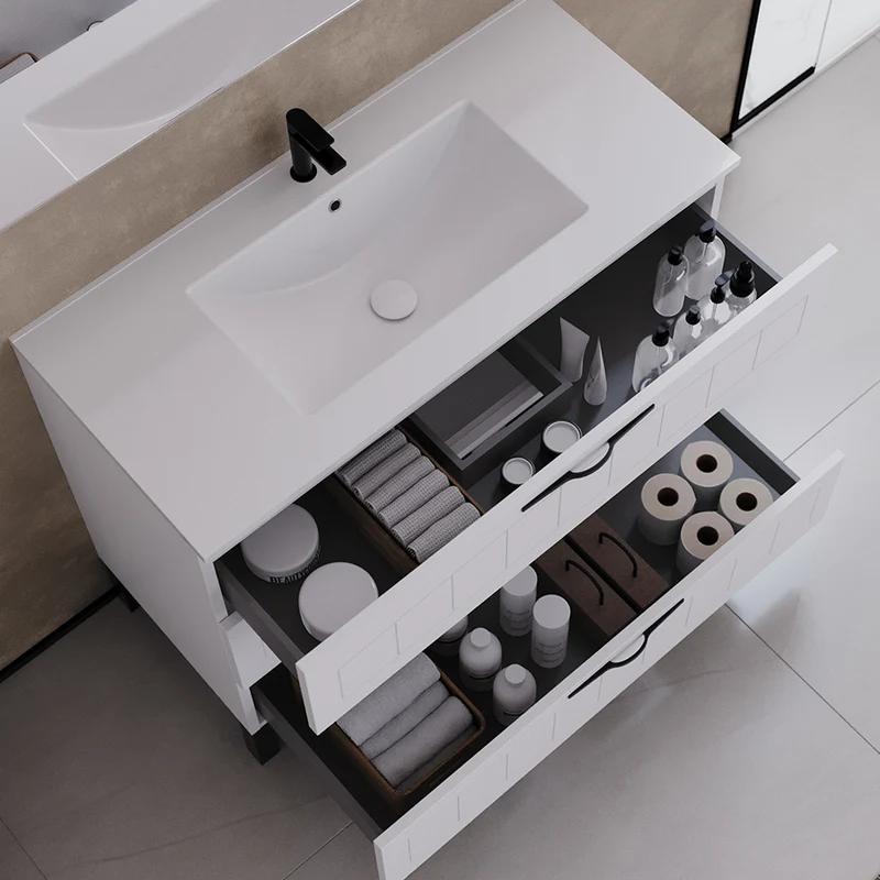 Meuble de salle de bain 100cm simple vasque - 3 tiroirs - CALA