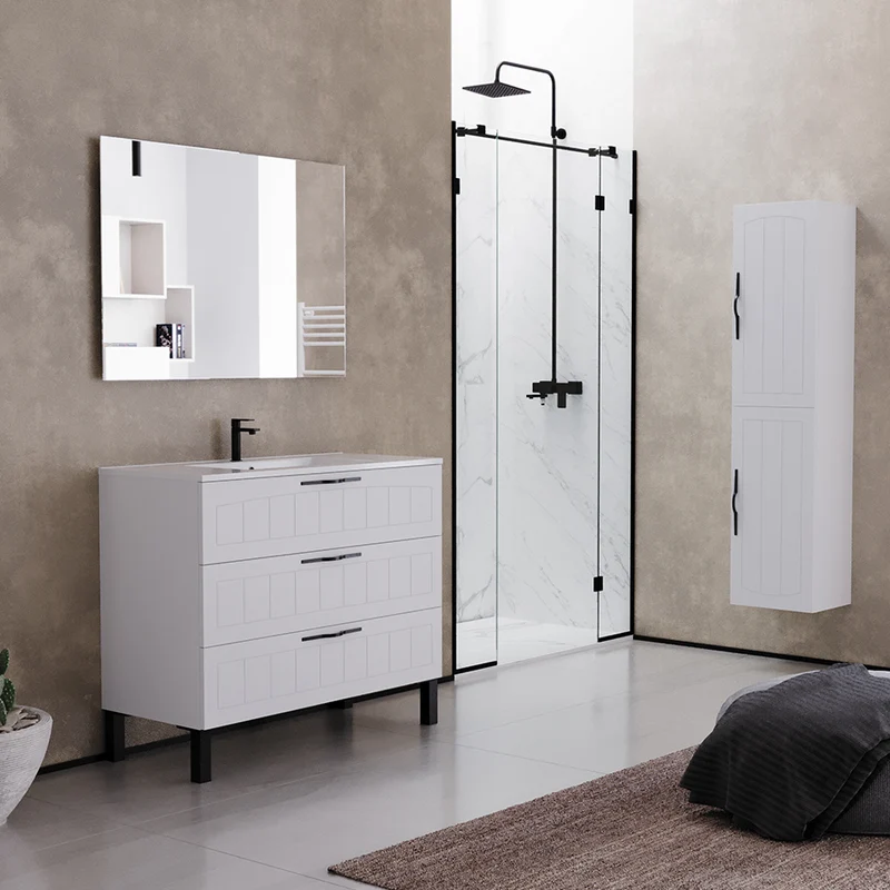 Meuble de salle de bain 100cm simple vasque - 3 tiroirs - CALA