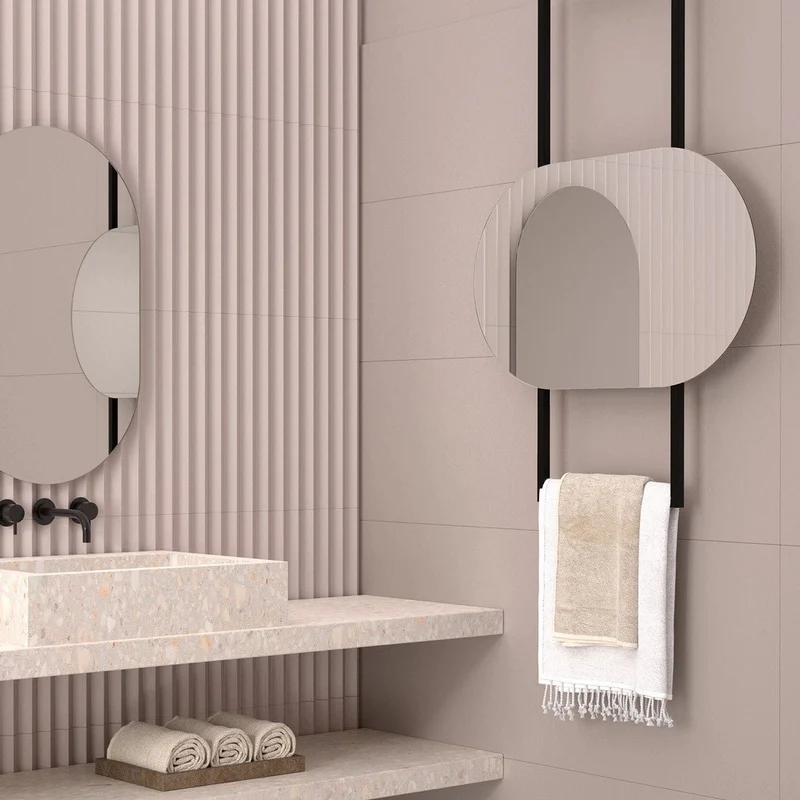 Soporte metálico de techo con toallero para espejo