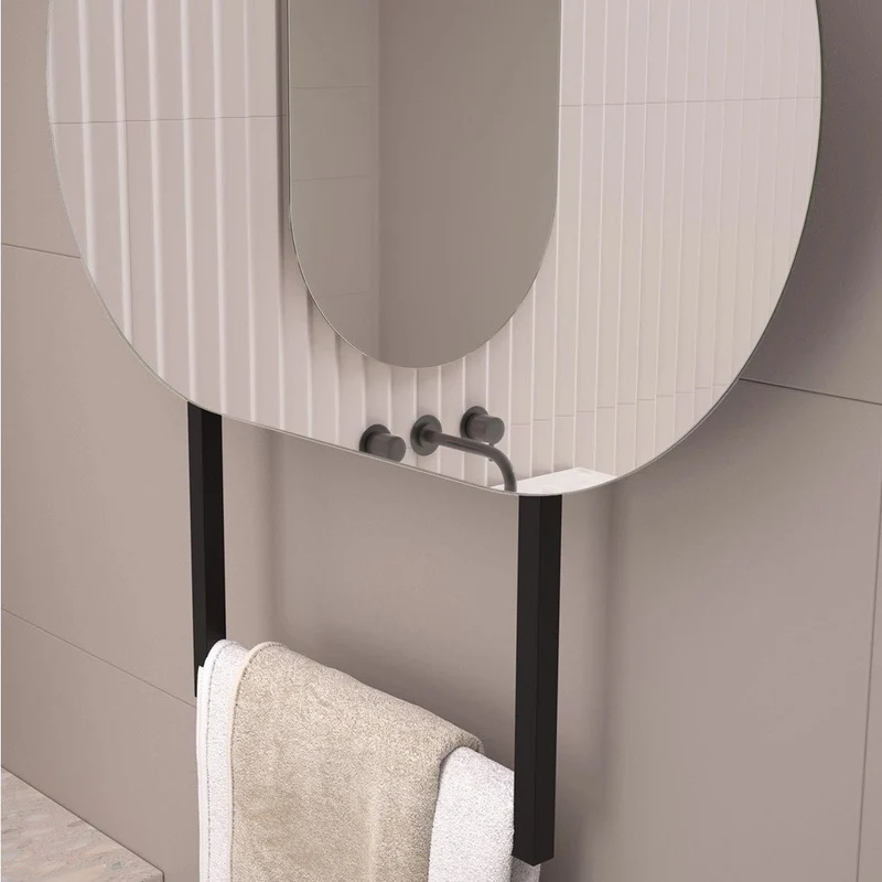 Soporte metálico de techo con toallero para espejo
