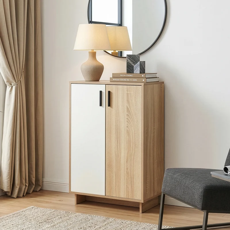 Aparador Kenta 2 puertas 90x60x35cm - Roble Sonoma/Blanco [en.casa]