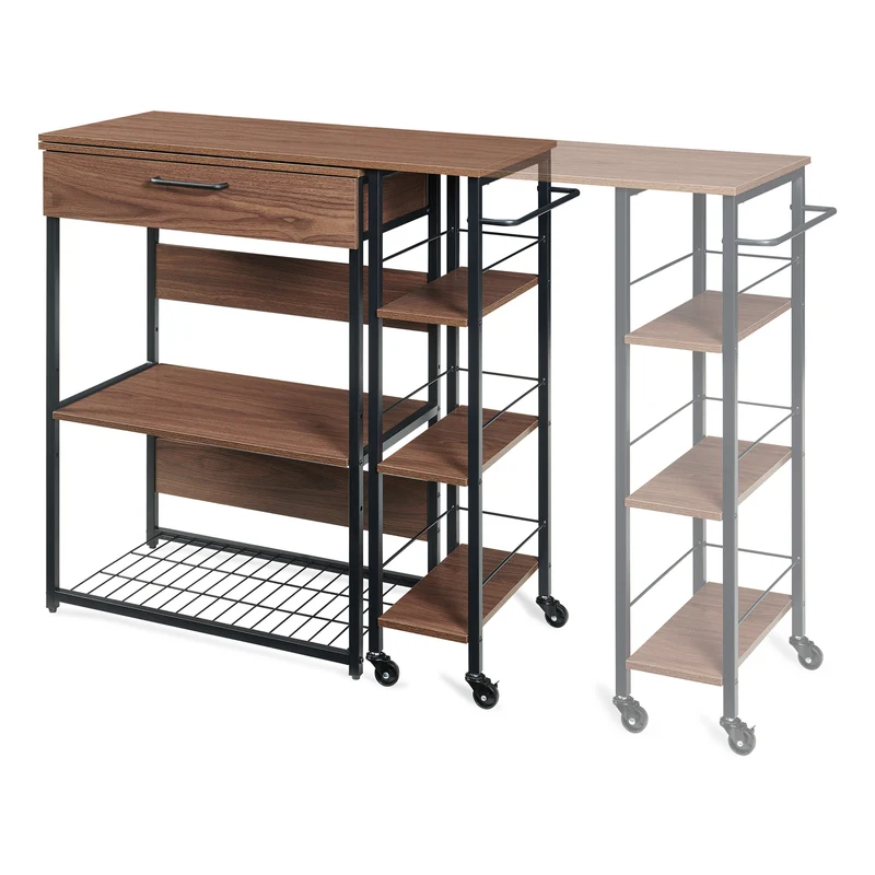 Estantería de cocina Kirhuskyna extensible 130x40x85cm - Nogal/Negro [en.casa]