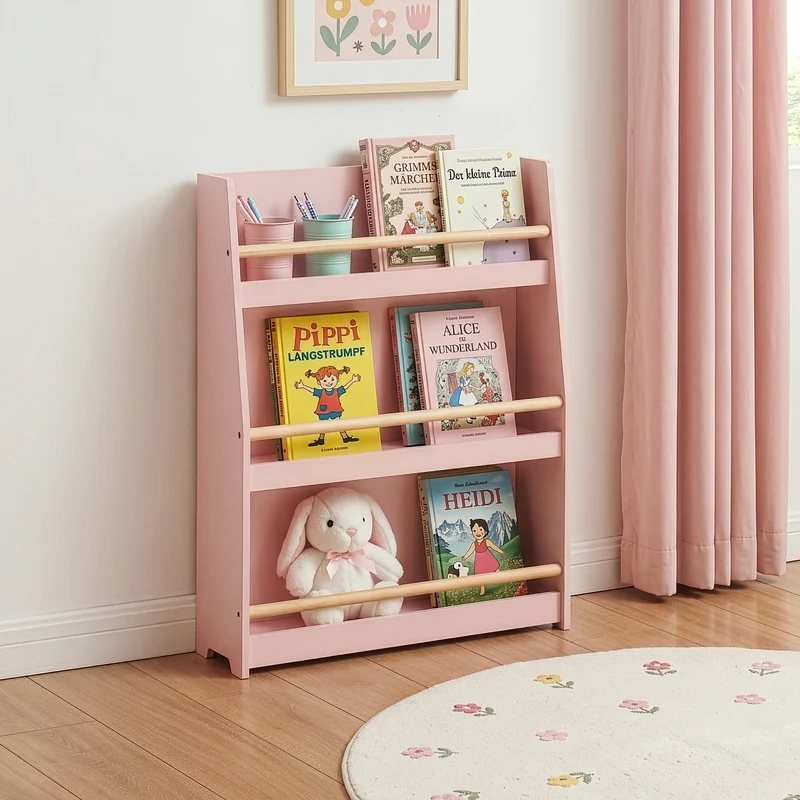 Estantería infantil Virer de 3 niveles 78x60x18cm - Rosa/Natural [en.casa]