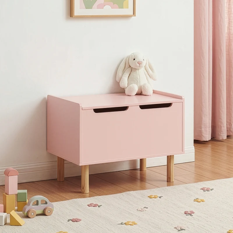 Baúl Juguetero Virer con tapa 60x40x45cm - Rosa [en.casa]