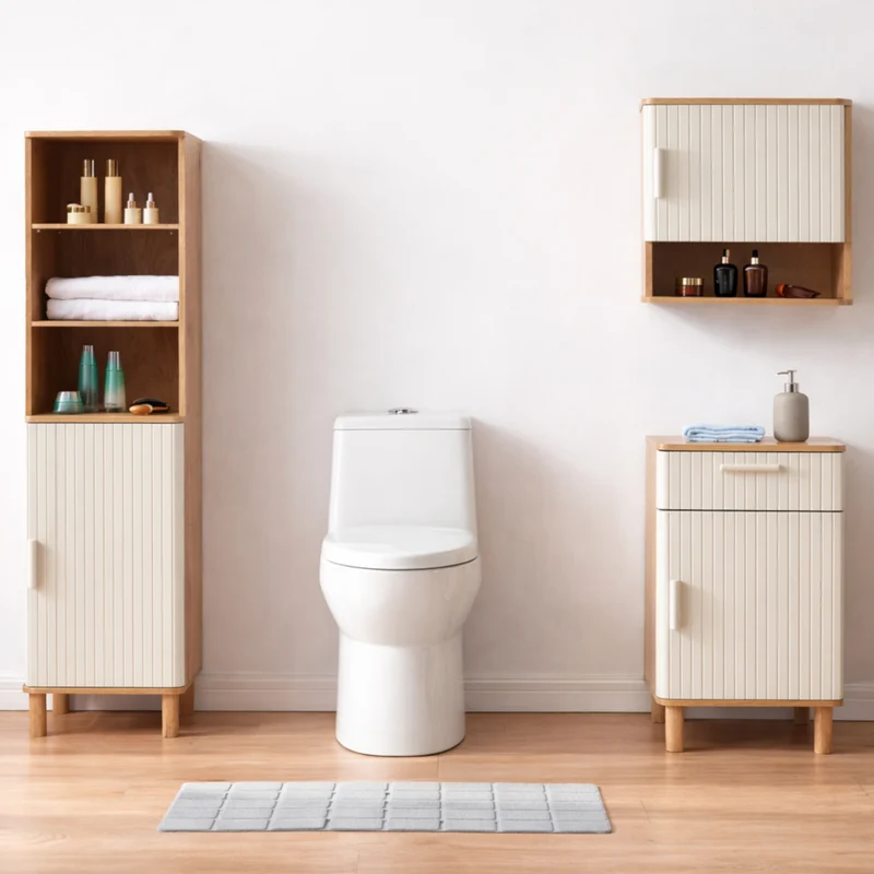 Juego de muebles de baño Ferrersp con puertas - Roble/Oatmeal [en.casa]