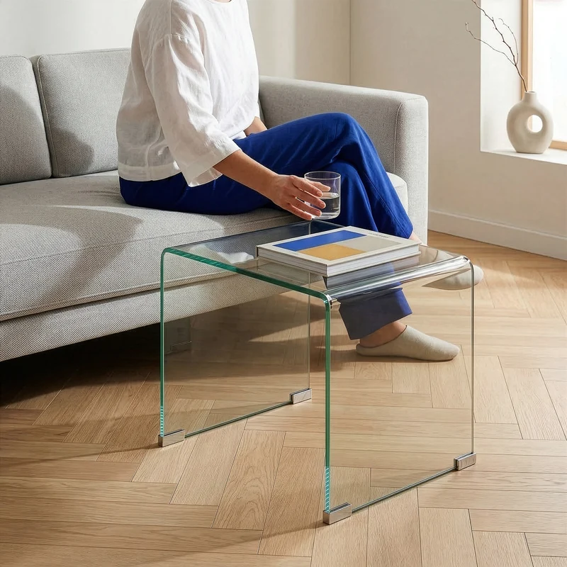 Mesa auxiliar Varlofrek cuadrada vidrio templado 50x50x50 cm [en.casa]