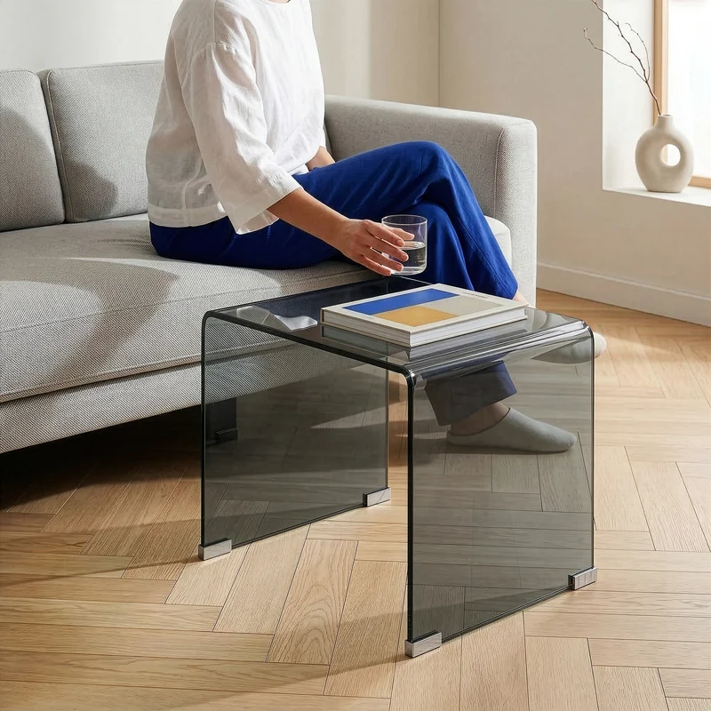 Mesa auxiliar Varlofrek cuadrada vidrio templado 50x50x50 cm [en.casa]