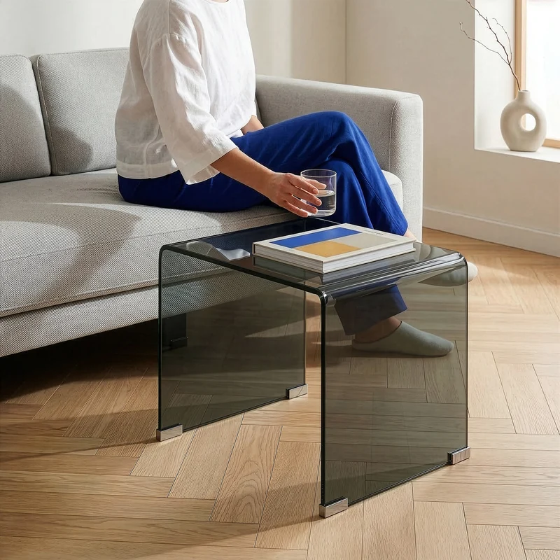 Mesa auxiliar Varlofrek cuadrada vidrio templado 50x50x50 cm [en.casa]