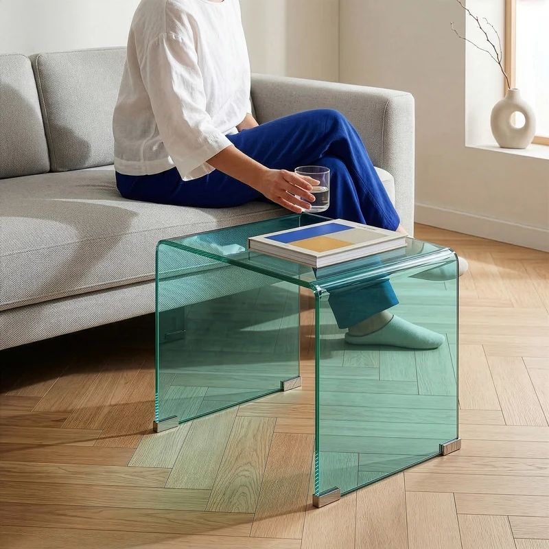 Mesa auxiliar Varlofrek cuadrada vidrio templado 50x50x50 cm [en.casa]