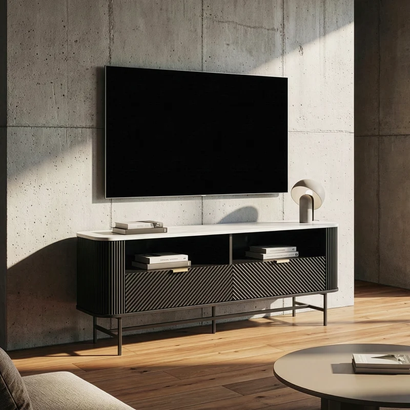 Mueble de TV Olvehok 2 cajones 140x40x55cm - Negro [en.casa]