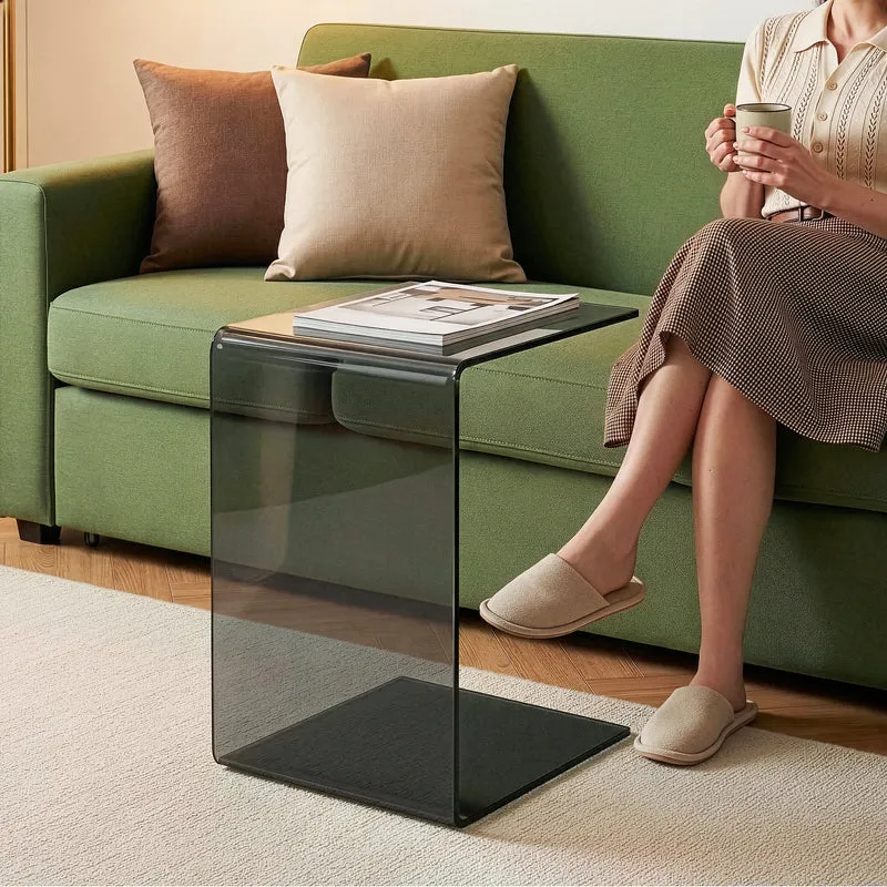Mesa auxiliar Trölmapilu en forma de C vidrio templado 60x40x40 cm [en.casa]