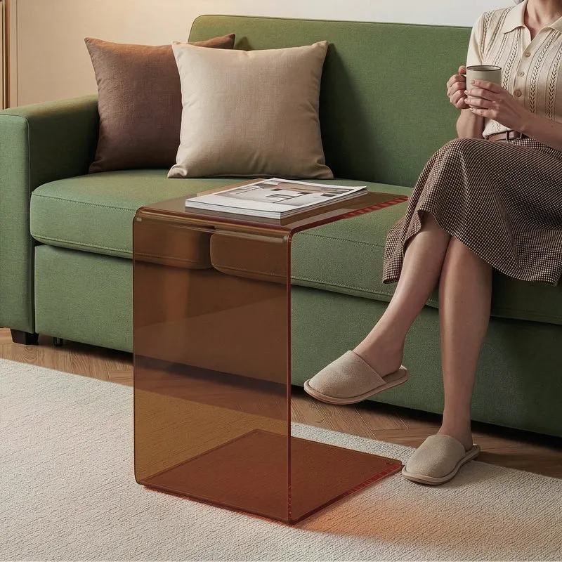 Mesa auxiliar Trölmapilu en forma de C vidrio templado 60x40x40 cm [en.casa]