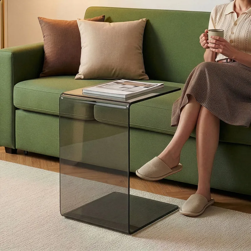 Mesa auxiliar Trölmapilu en forma de C vidrio templado 60x40x40 cm [en.casa]