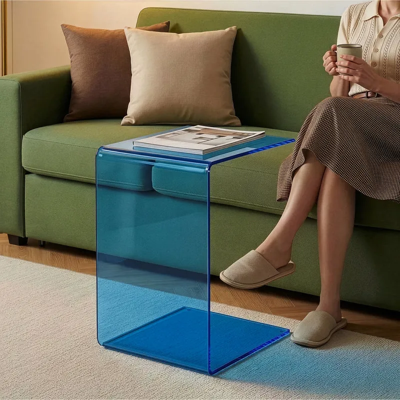 Mesa auxiliar Trölmapilu en forma de C vidrio templado 60x40x40 cm [en.casa]