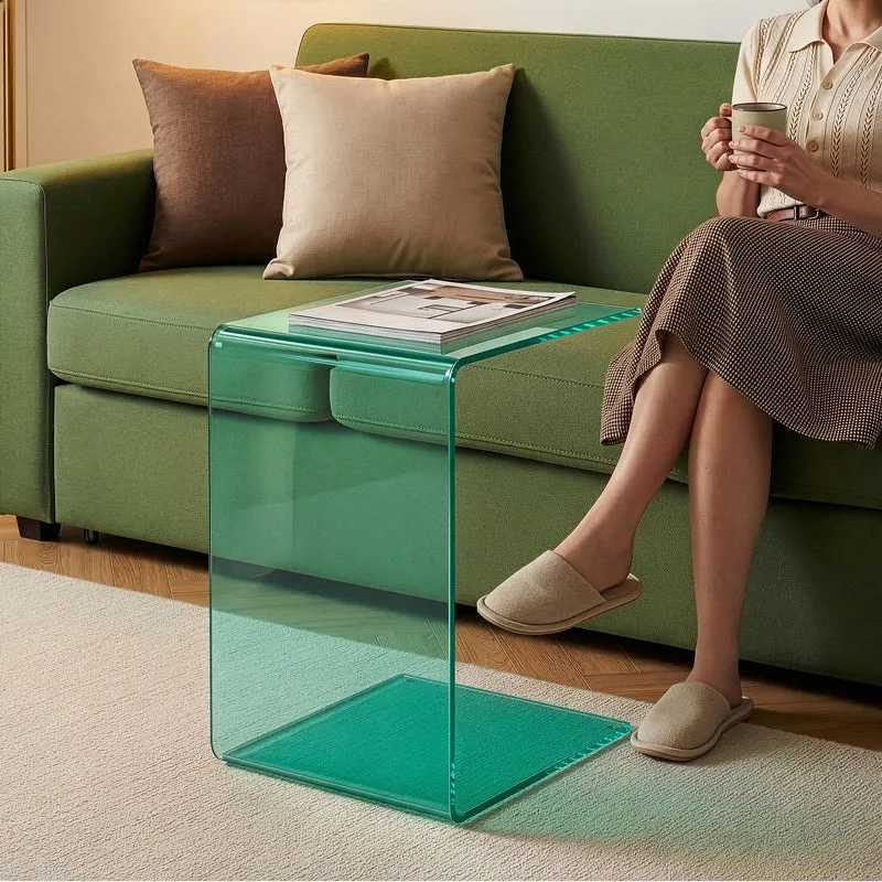 Mesa auxiliar Trölmapilu en forma de C vidrio templado 60x40x40 cm [en.casa]