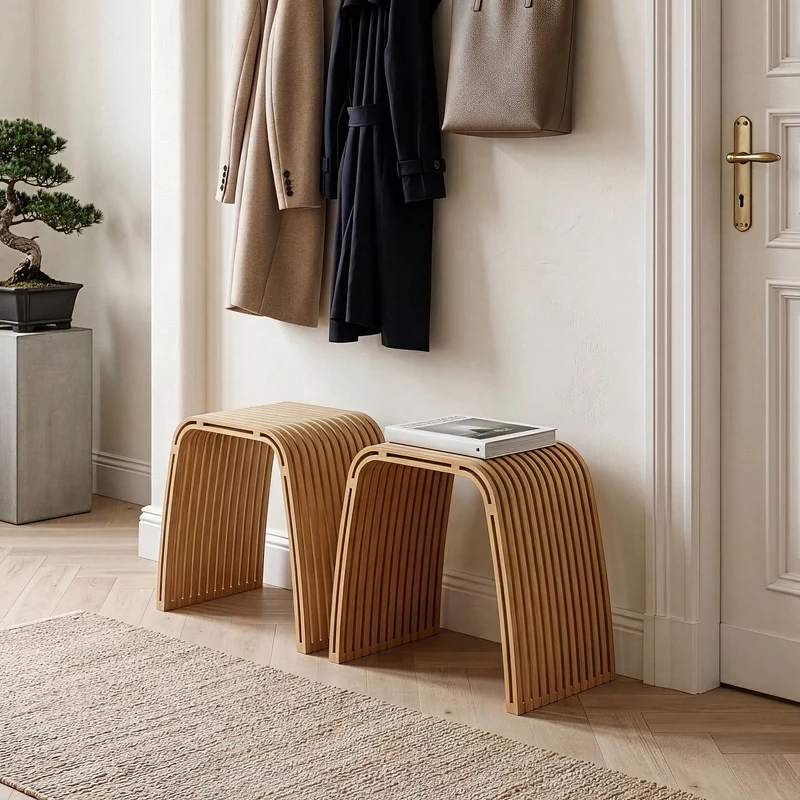 Taburete baño Jysa banco bambú 45x50x31cm - Natural [en.casa]