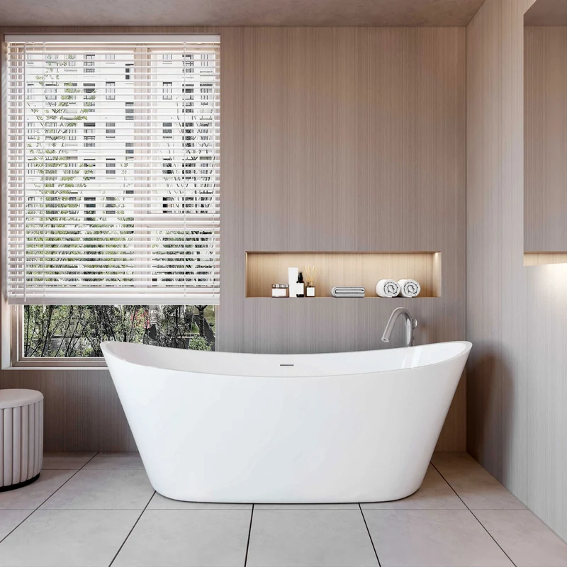 AICA Bañera acrílica exenta lujosa y duradera,1700x720x650mm,estilo ovalado,color blanco,incluye manguera + desagüe