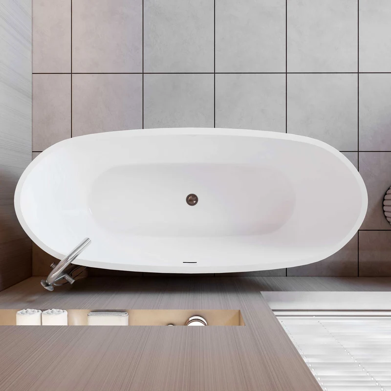 AICA Bañera acrílica exenta lujosa y duradera,1700x720x650mm,estilo ovalado,color blanco,incluye manguera + desagüe