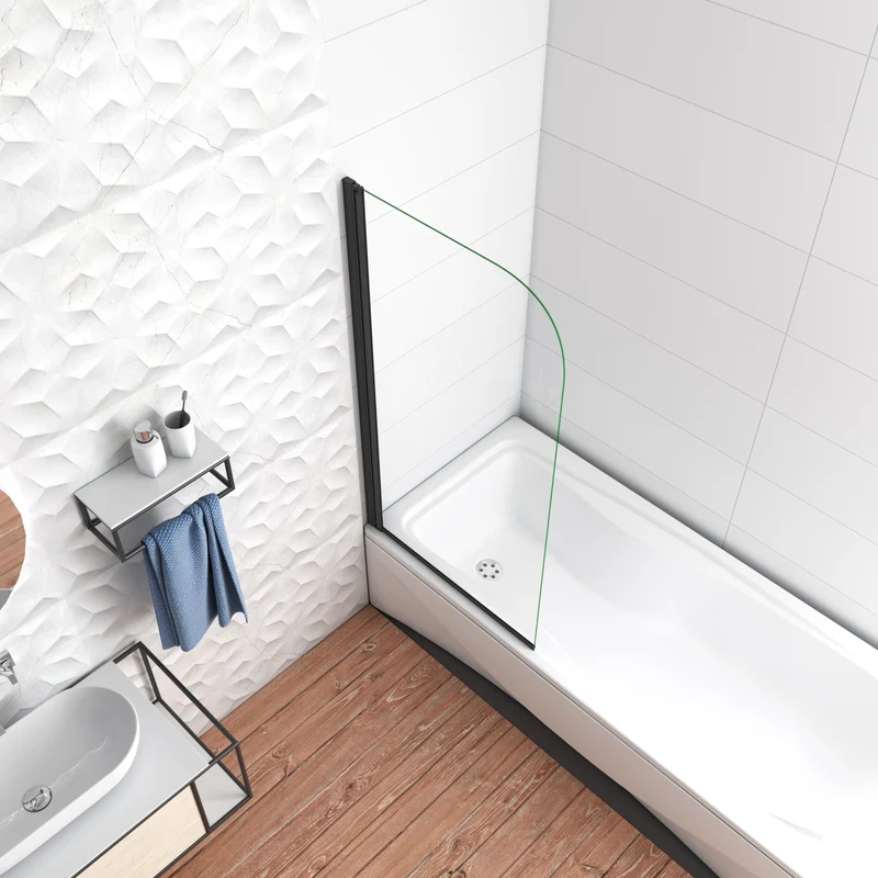 Mampara Bañera con perfil negro mate Abatible 1 Hoja Pivotante Cristal 5mm 80x140cm