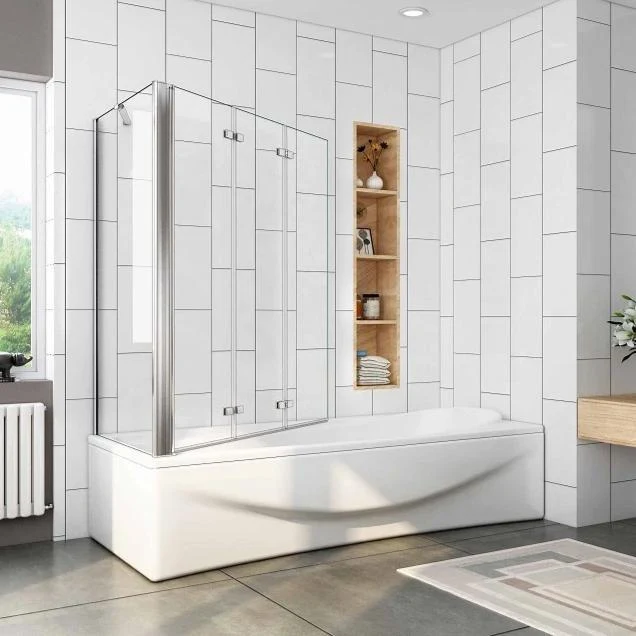 Mamparas de Bañera Cristal Plegable 3 Hojas Pivotante 6mm Antical Con Pantalla Fija 130x70x140cm