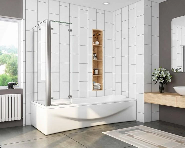 Mamparas de Bañera Cristal Plegable 3 Hojas Pivotante 6mm Antical Con Pantalla Fija 130x70x140cm
