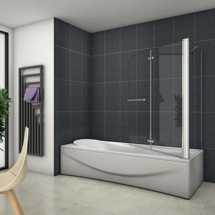 Mamparas de Bañera Cristal Plegable 2 Hojas Pivotante con Toallero 6MM Cristal Antical Con Pantalla Fija