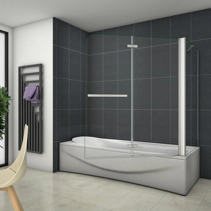Mamparas de Bañera Cristal Plegable 2 Hojas Pivotante con Toallero 6MM Cristal Antical Con Pantalla Fija
