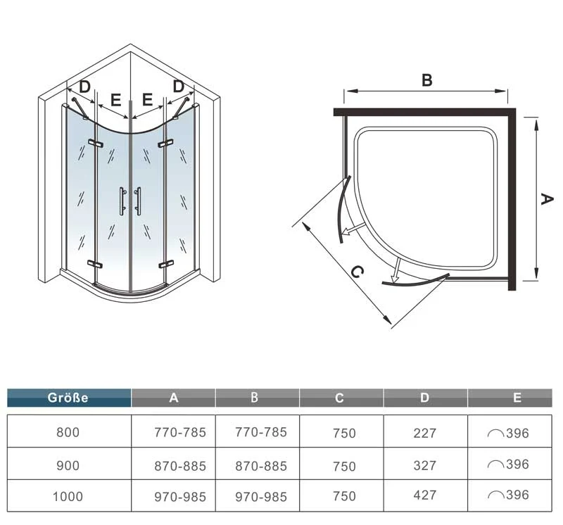 Cabina de ducha semicircular mampara de baño 6mm ESG cristal diferentes tamaños