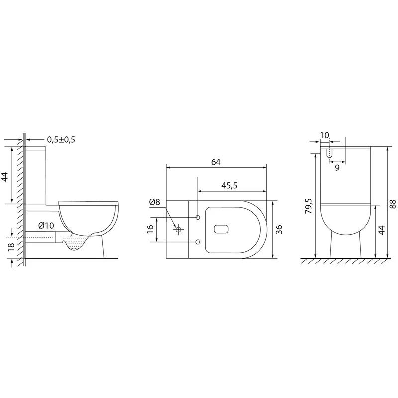 Inodoro compacto clásico modelo Niza horizontal
