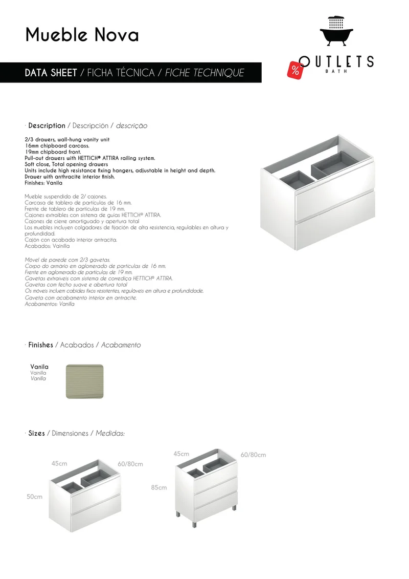 MUEBLE DE BAÑO SIN LAVABO NOVA