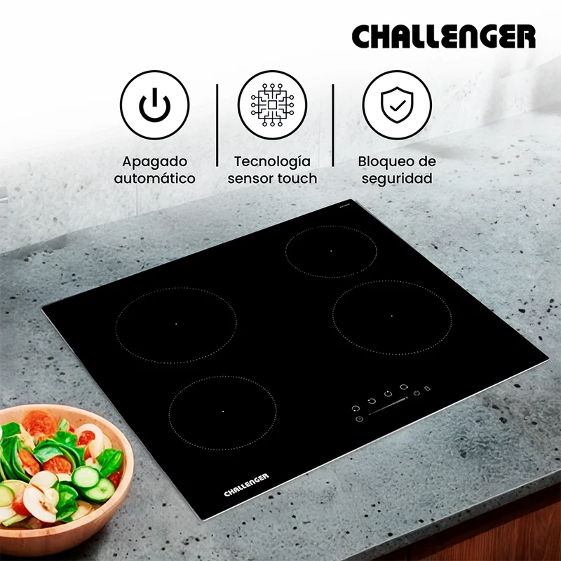 Estufa de Empotrar de Vitrocerámica 60 cm Challenger, Negro
