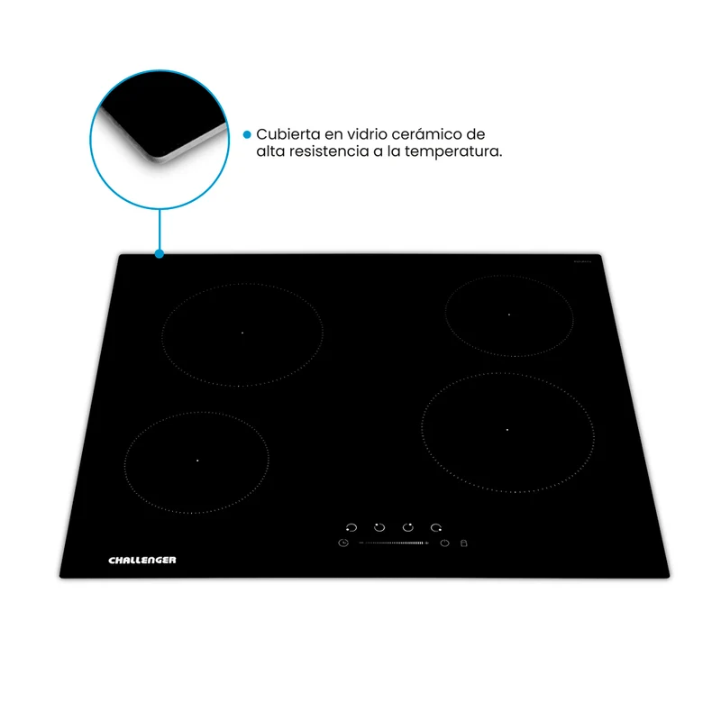 Estufa de Empotrar de Vitrocerámica 60 cm Challenger, Negro