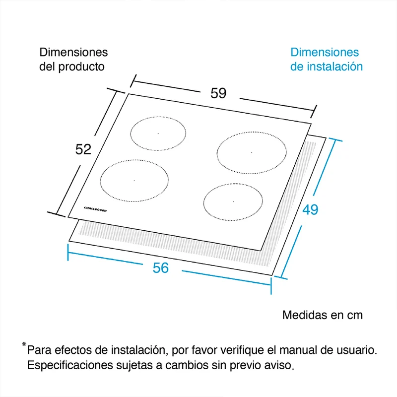 Estufa de Empotrar de Vitrocerámica 60 cm Challenger, Negro