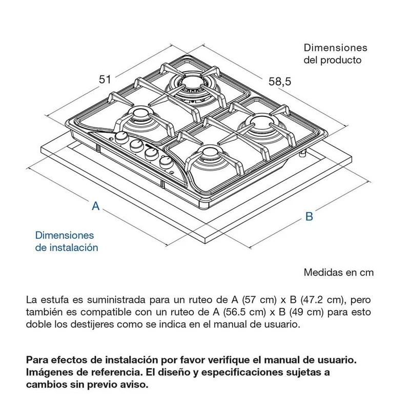 Estufa de Empotrar Challenger Gas Natural 4 Puestos, Plateado