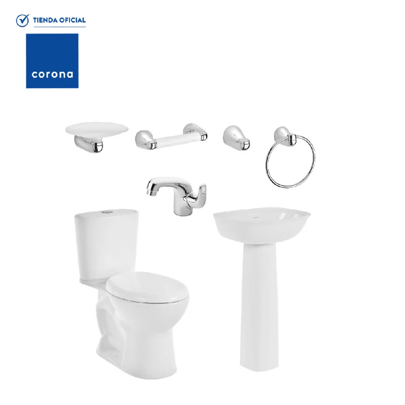 Combo Corona Sanitario Aluvia Redondo con Pedestal Blanco