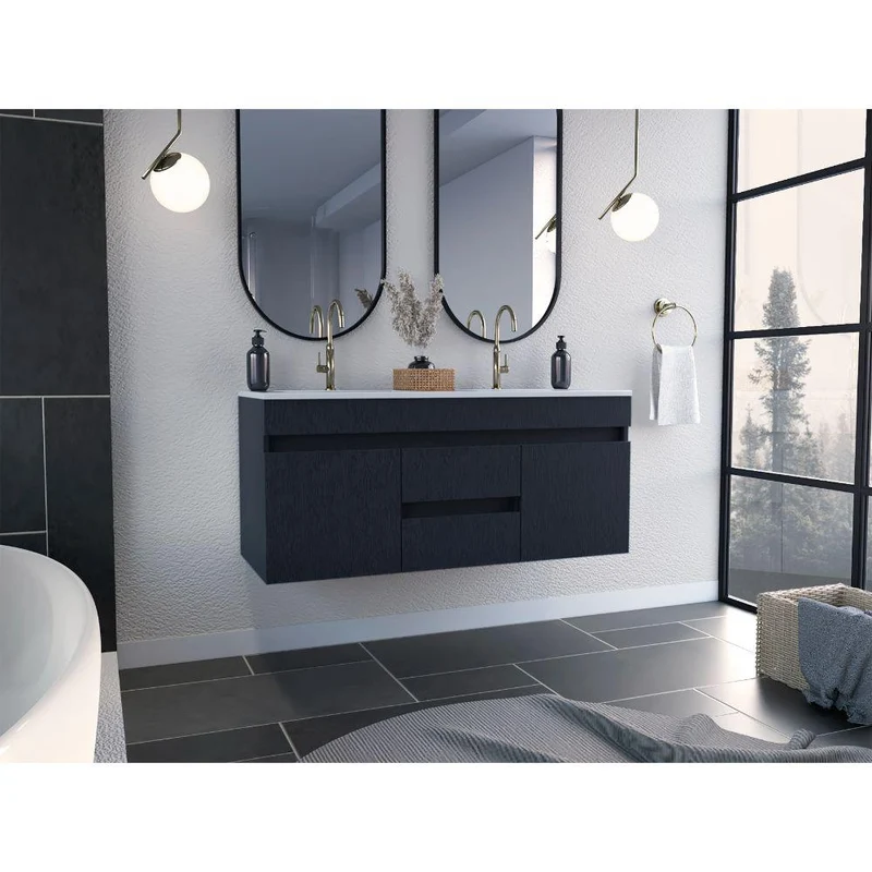 Mueble para Lavamanos Aydin 120, Wengue, con un Cajón y Amplio Espacio de Almacenamiento ZF